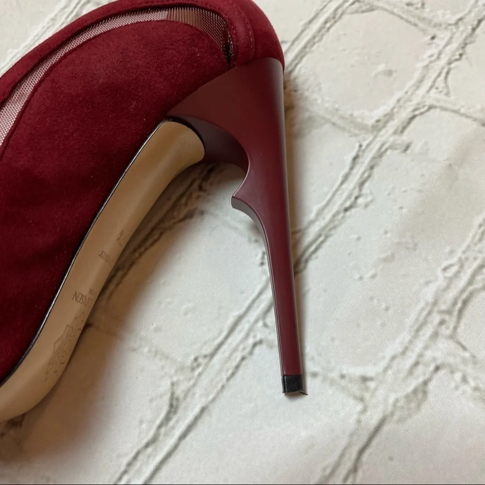 Nour Jensen Red Suede Heels 7 - Picture 5 of 6